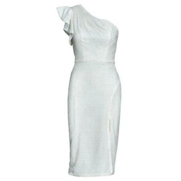 Mac Duggal Size 0 White 70162 One Shoulder Sequin Midi Cocktail Dress Wedding - Picture 3 of 10